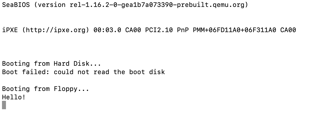 booting screen with carriage return and line feed