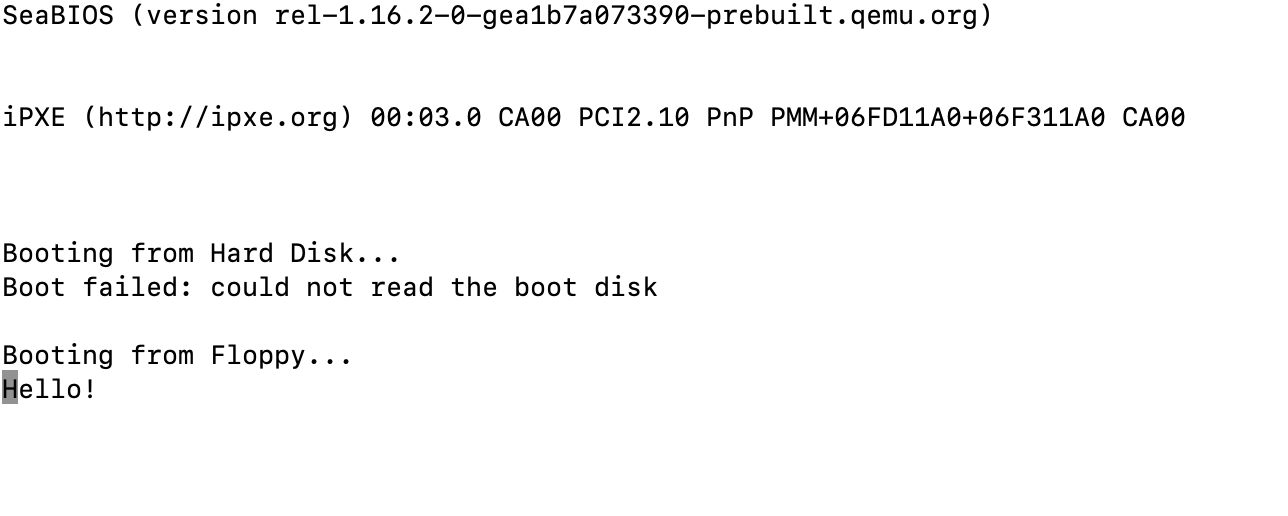 booting screen with only carriage return