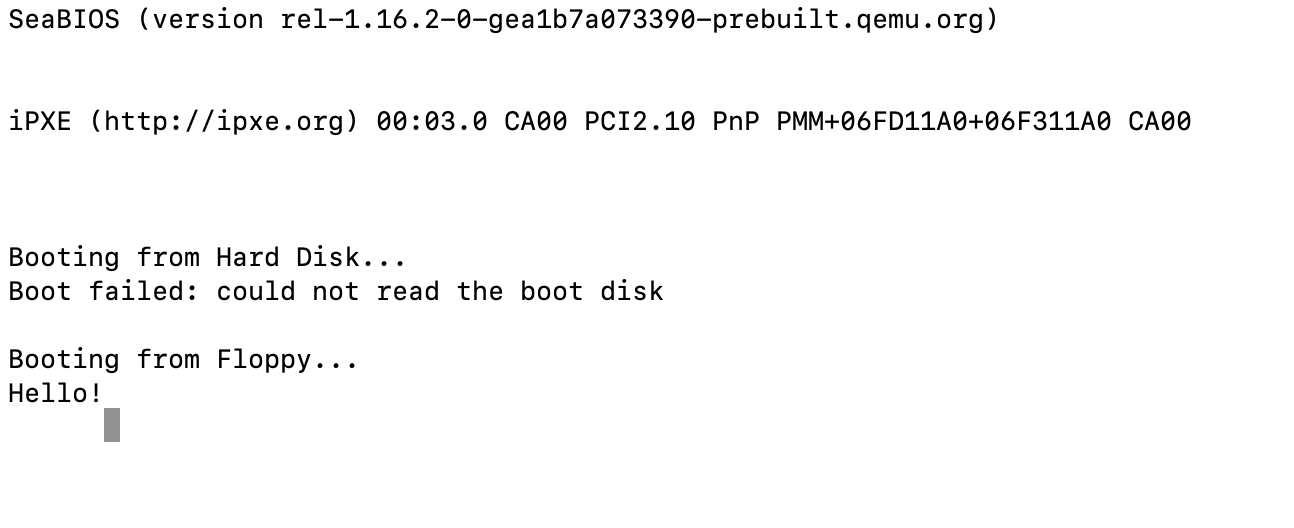 booting screen with only line feed